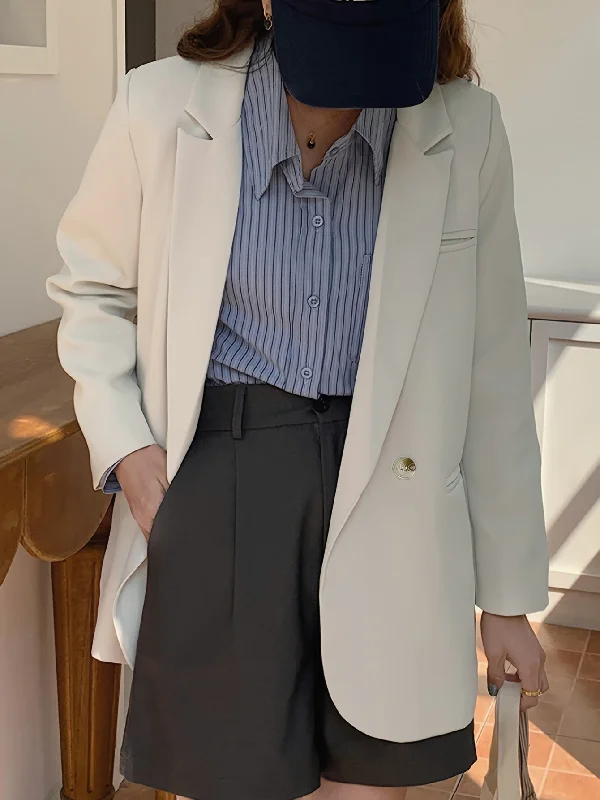 Don't Delay Sixsr Solid Double Breasted Lapel Blazer, Elegant Long Sleeve Blazer For Office & Work, Women's Clothing Don't Delay Sixsr Solid Double Breasted Lapel Blazer, Elegant Long Sleeve Blazer For Office & Work, Women's Clothing