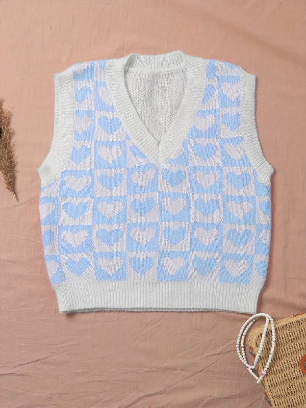 Huge Savings Sixsr Heart Pattern V Neck Knitted Vest, Y2K Sleeveless Vest For Spring & Fall, Women's Clothing Huge Savings Sixsr Heart Pattern V Neck Knitted Vest, Y2K Sleeveless Vest For Spring & Fall, Women's Clothing