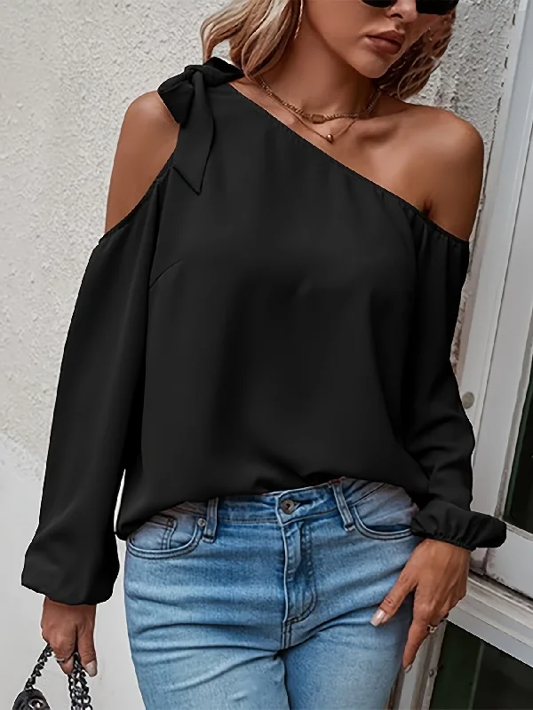 Special Discount Sixsr Solid Cold Shoulder Blouse, Casual Long Sleeve Blouse For Spring & Fall, Women's Clothing Special Discount Sixsr Solid Cold Shoulder Blouse, Casual Long Sleeve Blouse For Spring & Fall, Women's Clothing