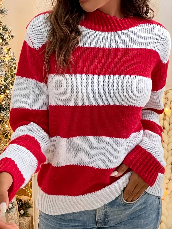 Stock Up Sixsr Striped Crew Neck Sweater, Casual Color Block Long Sleeve Loose Fall Winter Knit Sweater, Women's Clothing Stock Up Sixsr Striped Crew Neck Sweater, Casual Color Block Long Sleeve Loose Fall Winter Knit Sweater, Women's Clothing