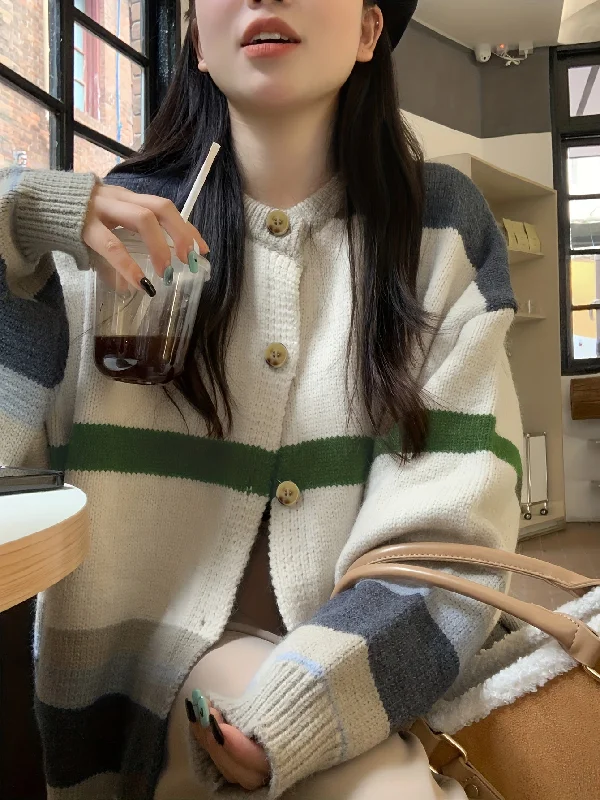 Limited Offer Sixsr Striped Button Front Cardigan, Casual Long Sleeve Drop Shoulder Outwear, Women's Clothing Limited Offer Sixsr Striped Button Front Cardigan, Casual Long Sleeve Drop Shoulder Outwear, Women's Clothing
