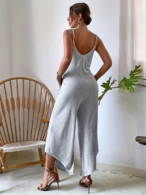 Reduced Rates Sixsr Solid Spaghetti Wide Leg Jumpsuit, Casual Backless Sleeveless Jumpsuit For Summer, Women's Clothing Reduced Rates Sixsr Solid Spaghetti Wide Leg Jumpsuit, Casual Backless Sleeveless Jumpsuit For Summer, Women's Clothing
