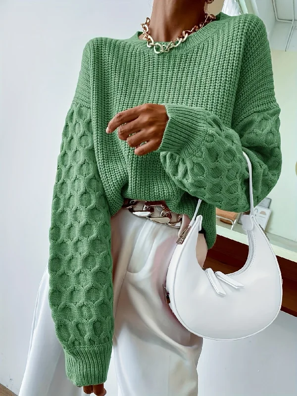 Weekend Bargains to Cherish Solid Crew Neck Pullover Sweater, Vintage Long Lantern Sleeve Sweater For Fall And Winter, Women's Clothing Weekend Bargains to Cherish Solid Crew Neck Pullover Sweater, Vintage Long Lantern Sleeve Sweater For Fall And Winter, Women's Clothing