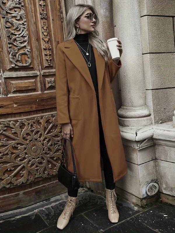 Hot Buy Sixsr Solid Long Length Trench Coat, Elegant Long Sleeve Versatile Outerwear, Women's Clothing Hot Buy Sixsr Solid Long Length Trench Coat, Elegant Long Sleeve Versatile Outerwear, Women's Clothing