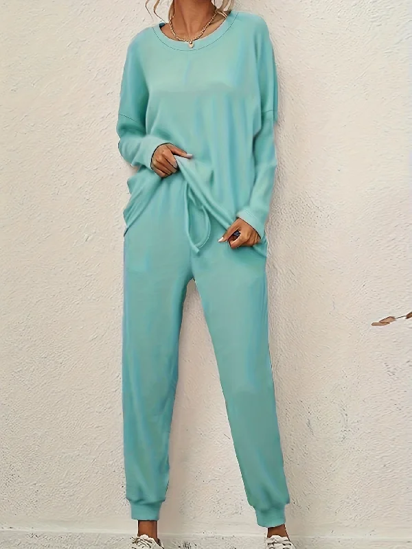 Weekend Bargains to Celebrate Sixsr Plus Size Casual Outfits Set, Women's Plus Solid Long Sleeve Round Neck Top & Elastic Drawstring Joggers Outfits 2 Piece Set Weekend Bargains to Celebrate Sixsr Plus Size Casual Outfits Set, Women's Plus Solid Long Sleeve Round Neck Top & Elastic Drawstring Joggers Outfits 2 Piece Set