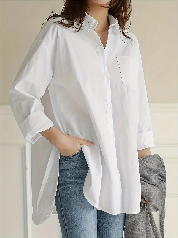 The Best Deal Sixsr Solid Button Front Curved Hem Shirt, Casual Long Sleeve Shirt For Spring & Fall, Women's Clothing The Best Deal Sixsr Solid Button Front Curved Hem Shirt, Casual Long Sleeve Shirt For Spring & Fall, Women's Clothing