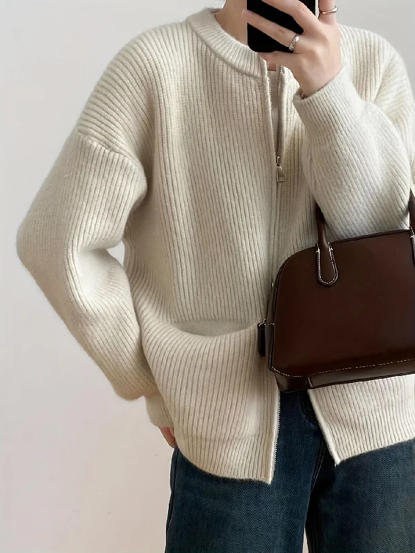 Weekend Savings Extravaganza Sixsr Solid Zip Up Knit Cardigan, Casual Long Sleeve Pocket Sweater For Fall & Winter, Women's Clothing Weekend Savings Extravaganza Sixsr Solid Zip Up Knit Cardigan, Casual Long Sleeve Pocket Sweater For Fall & Winter, Women's Clothing