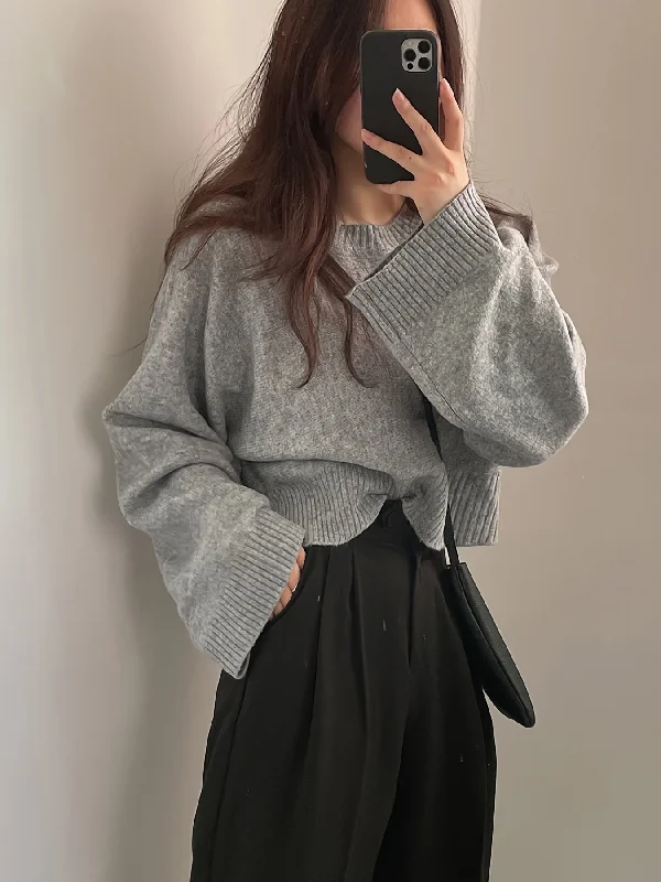 Weekend Specials to Relish Sixsr Solid Crew Neck Pullover Sweater, Casual Long Sleeve Split Loose Crop Sweater, Women's Clothing Weekend Specials to Relish Sixsr Solid Crew Neck Pullover Sweater, Casual Long Sleeve Split Loose Crop Sweater, Women's Clothing