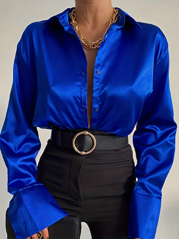 Lowest Rates Sixsr Solid Button Front Shirt, Casual Satin Long Sleeve Collar Shirt, Women's Clothing Lowest Rates Sixsr Solid Button Front Shirt, Casual Satin Long Sleeve Collar Shirt, Women's Clothing