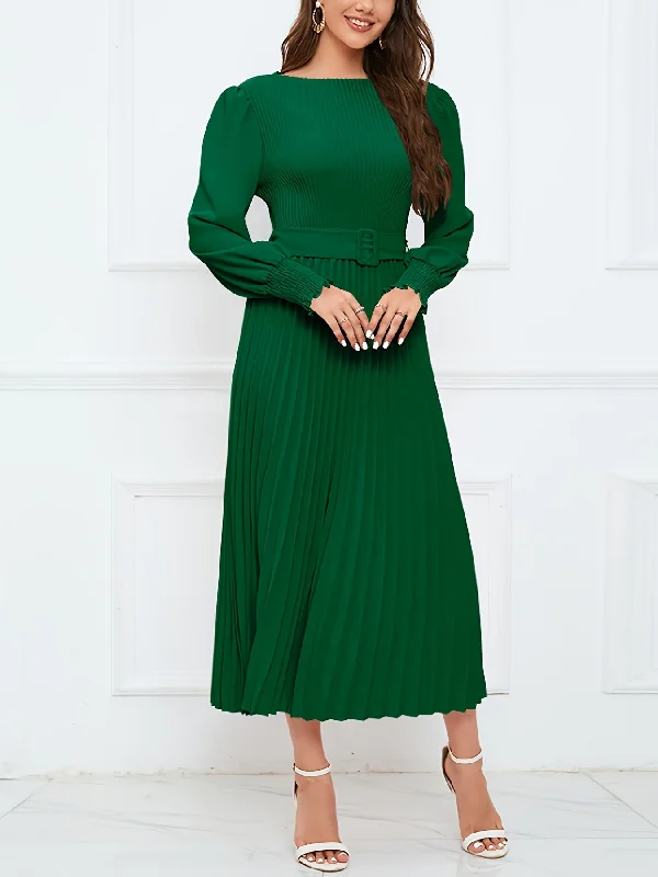 Weekend Offers That Impress Sixsr Solid Color Shirred Lantern Sleeve Dress, Casual Crew Neck Pleat Belt Dress, Women's Clothing Weekend Offers That Impress Sixsr Solid Color Shirred Lantern Sleeve Dress, Casual Crew Neck Pleat Belt Dress, Women's Clothing