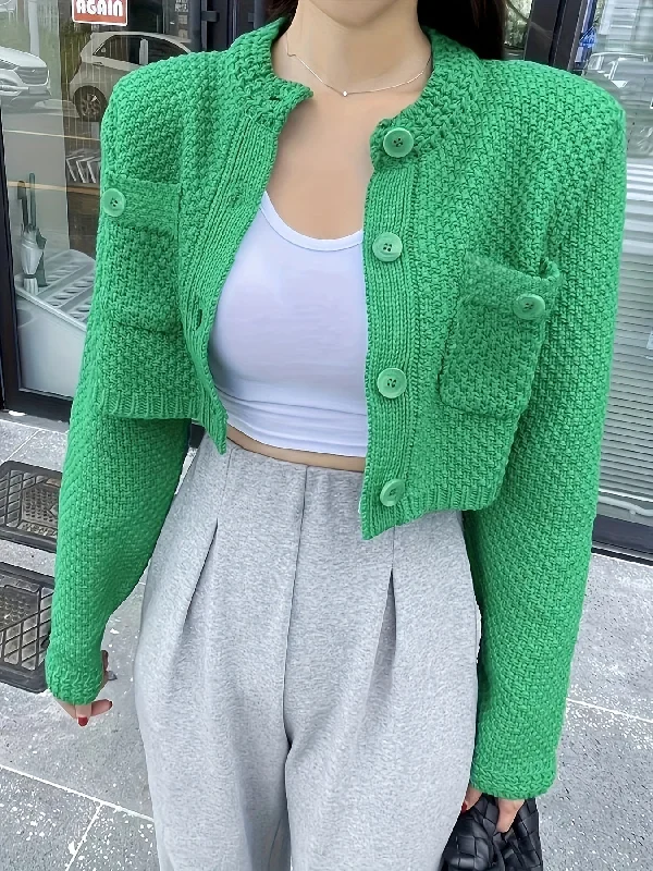 Weekend Savings Spectacle Sixsr Solid Button Up Knit Cardigan, Casual Long Sleeve Pocket Crop Sweater, Women's Clothing Weekend Savings Spectacle Sixsr Solid Button Up Knit Cardigan, Casual Long Sleeve Pocket Crop Sweater, Women's Clothing