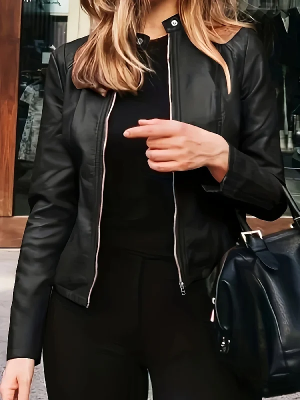 Crazy Savings Sixsr Solid Zip Up Biker Jacket, Casual Long Sleeve Stylish Outerwear, Women's Clothing Crazy Savings Sixsr Solid Zip Up Biker Jacket, Casual Long Sleeve Stylish Outerwear, Women's Clothing