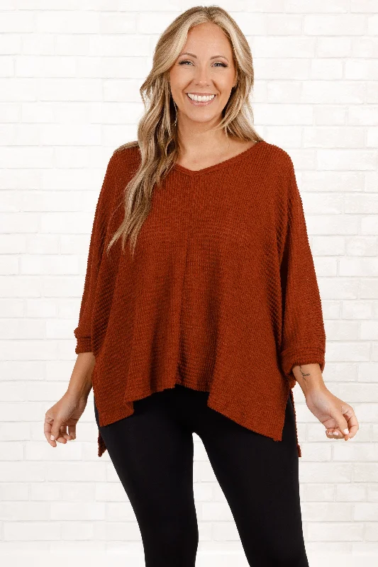 Now Available No Changes Pullover, Dark Rust