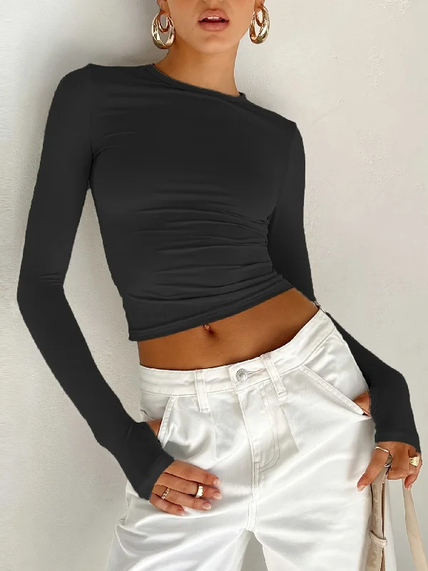 Weekend Discounts You Deserve Sixsr Slim Solid Crew Neck T-Shirt, Y2K Long Sleeve T-Shirt For Spring & Fall, Women's Clothing Weekend Discounts You Deserve Sixsr Slim Solid Crew Neck T-Shirt, Y2K Long Sleeve T-Shirt For Spring & Fall, Women's Clothing
