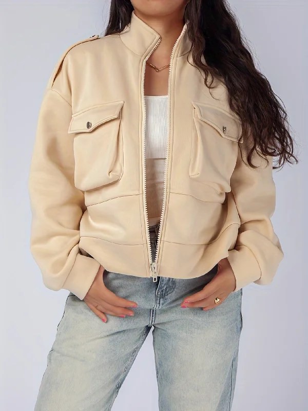 Crazy Savings Sixsr Plus Size Casual Jacket, Women's Plus Solid Zipper Long Sleeve Mock Neck Slight Stretch Jacket Crazy Savings Sixsr Plus Size Casual Jacket, Women's Plus Solid Zipper Long Sleeve Mock Neck Slight Stretch Jacket