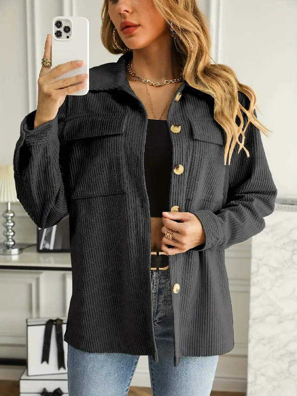 Unbeatable Deal Sixsr Corduroy Solid Button Front Jacket, Casual Long Sleeve Drop Shoulder Outwear For Spring & Fall, Women's Clothing Unbeatable Deal Sixsr Corduroy Solid Button Front Jacket, Casual Long Sleeve Drop Shoulder Outwear For Spring & Fall, Women's Clothing