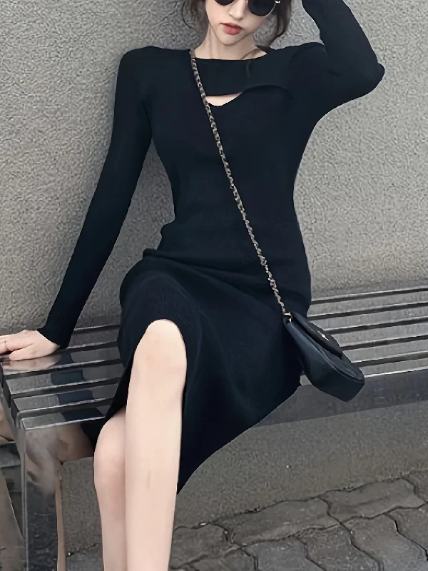 Weekend Offers That Amaze Sixsr Bodycon Ribbed Solid Dress, Elegant Temperament Long Sleeve Dress, Women's Clothing Weekend Offers That Amaze Sixsr Bodycon Ribbed Solid Dress, Elegant Temperament Long Sleeve Dress, Women's Clothing