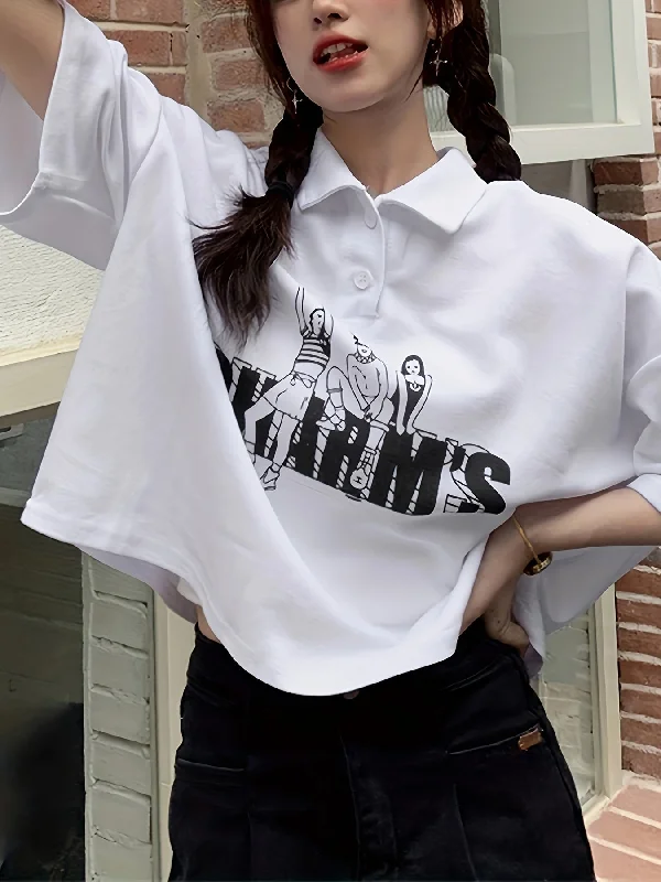 Weekend Savings Extravaganza Sixsr Figure & Letter Print Button Front T-Shirt, Casual Short Sleeve Lapel T-Shirt For Spring & Summer, Women's Clothing Weekend Savings Extravaganza Sixsr Figure & Letter Print Button Front T-Shirt, Casual Short Sleeve Lapel T-Shirt For Spring & Summer, Women's Clothing