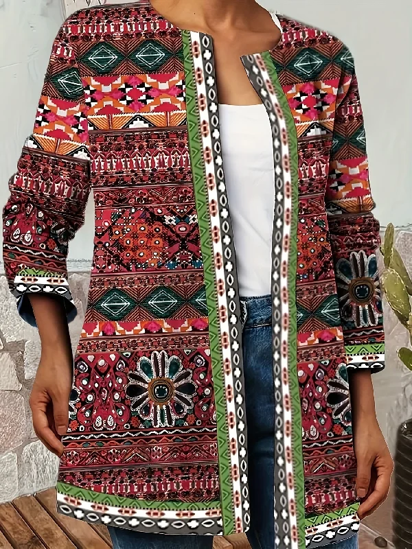 Weekend Deals That Sizzle Sixsr Ethnic Print Open Front Cardigan, Vintage Long Sleeve Cardigan For Spring & Fall, Women's Clothing Weekend Deals That Sizzle Sixsr Ethnic Print Open Front Cardigan, Vintage Long Sleeve Cardigan For Spring & Fall, Women's Clothing