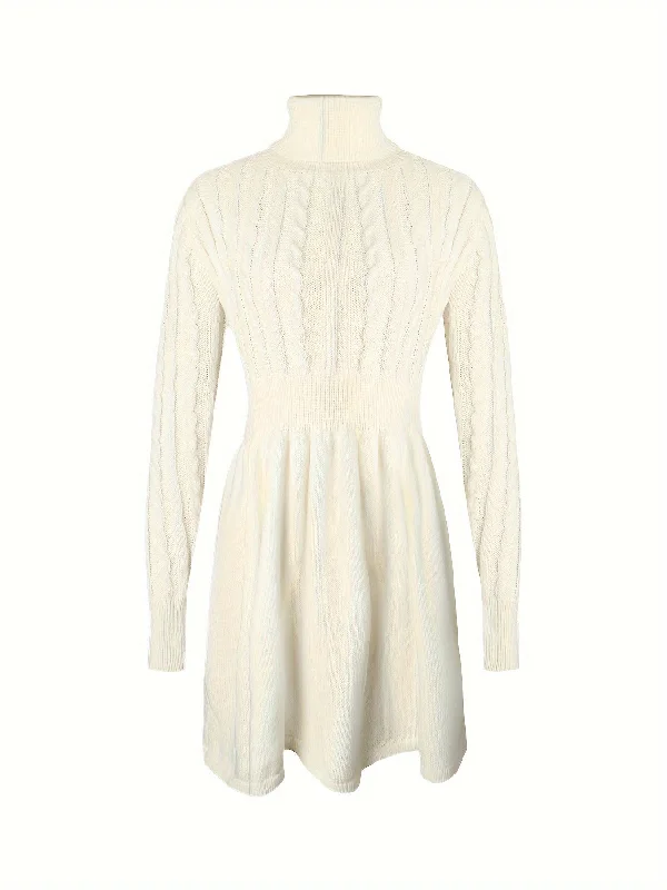 Hurry Up Sixsr Cable Knit Sweater Dress, Elegant Turtleneck Long Sleeve Dress, Women's Clothing Hurry Up Sixsr Cable Knit Sweater Dress, Elegant Turtleneck Long Sleeve Dress, Women's Clothing