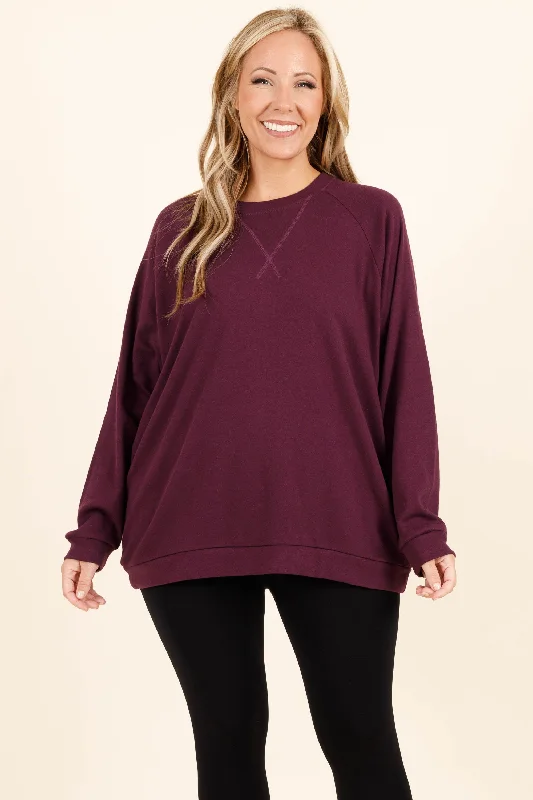 Super Discount Covered In You Pullover, Dark Plum