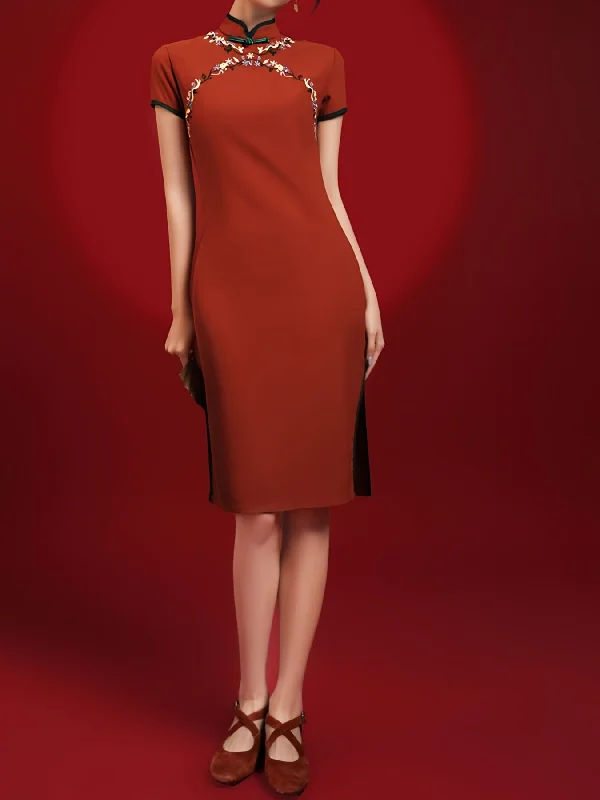 Unmissable Sale Sixsr Chinese Vintage Solid Cheongsam, Flower Pattern Bodycon Short Sleeve Qipao Dress, Women's Clothing Unmissable Sale Sixsr Chinese Vintage Solid Cheongsam, Flower Pattern Bodycon Short Sleeve Qipao Dress, Women's Clothing