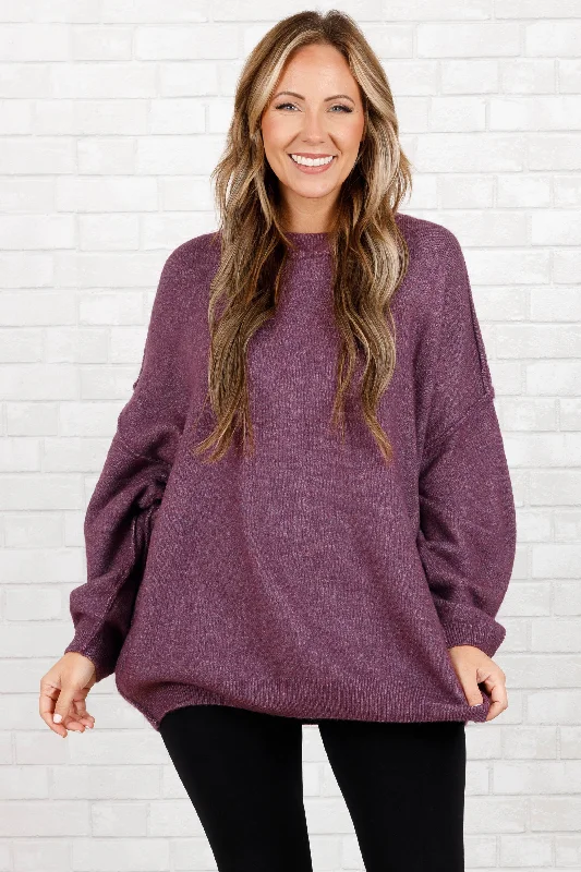Year-End Sale Too Comfy Sweater, Heather Eggplant