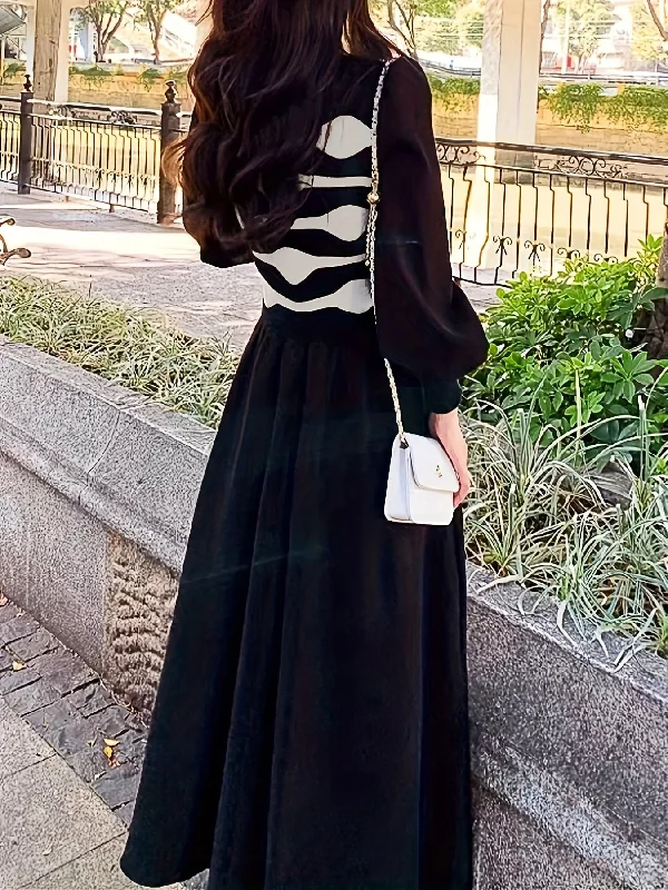 Make Your Weekend Count with Savings Sixsr Color Block Button Front Dress, Elegant Long Sleeve V Neck Dress, Women's Clothing Make Your Weekend Count with Savings Sixsr Color Block Button Front Dress, Elegant Long Sleeve V Neck Dress, Women's Clothing