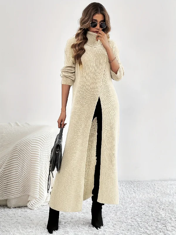 Deal Alert Sixsr Solid High Neck Split Dress, Elegant Long Sleeve Maxi Dress, Women's Clothing Deal Alert Sixsr Solid High Neck Split Dress, Elegant Long Sleeve Maxi Dress, Women's Clothing