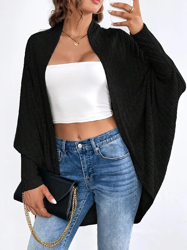 The Best Deal Sixsr Solid Open Front Knit Cardigan, Elegant Batwing Sleeve Oversized Sweater, Women's Clothing The Best Deal Sixsr Solid Open Front Knit Cardigan, Elegant Batwing Sleeve Oversized Sweater, Women's Clothing