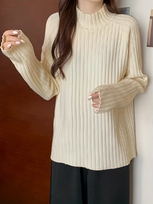 Sale Alert Sixsr Solid Mock Neck Rib Knit Sweater, Casual Long Sleeve Thick Versatile Sweater, Women's Clothing Sale Alert Sixsr Solid Mock Neck Rib Knit Sweater, Casual Long Sleeve Thick Versatile Sweater, Women's Clothing