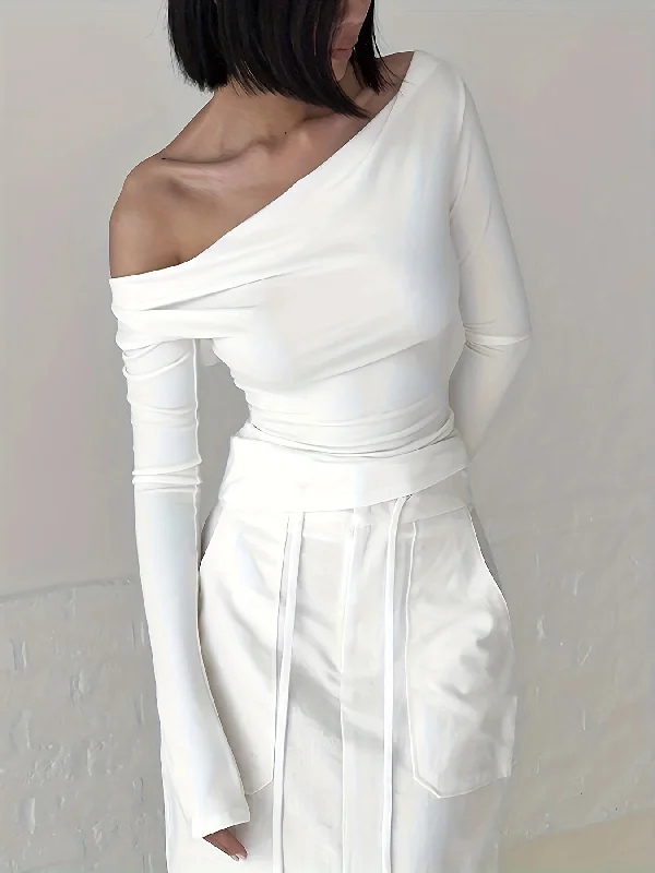 Huge Savings Sixsr Solid Cowl Neck Tie Back T-Shirt, Casual Long Sleeve Top For Spring & Fall, Women's Clothing Huge Savings Sixsr Solid Cowl Neck Tie Back T-Shirt, Casual Long Sleeve Top For Spring & Fall, Women's Clothing