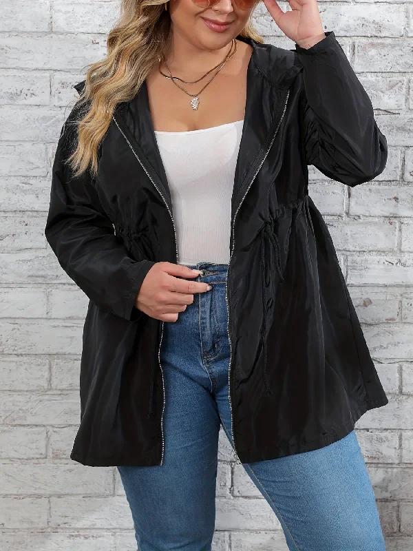 Early Bird Sixsr Plus Size Casual Coat, Women's Plus Solid Zipper Long Sleeve Hoodie Drawstring Tunic Coat Early Bird Sixsr Plus Size Casual Coat, Women's Plus Solid Zipper Long Sleeve Hoodie Drawstring Tunic Coat