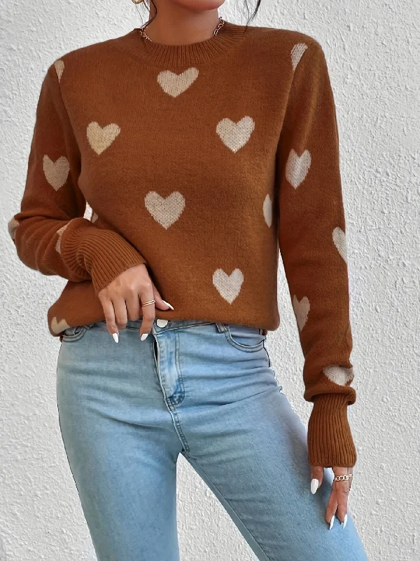 Best Choice Sixsr Heart Pattern Crew Neck Sweater, Casual Long Sleeve Pullover Sweater, Women's Clothing Best Choice Sixsr Heart Pattern Crew Neck Sweater, Casual Long Sleeve Pullover Sweater, Women's Clothing