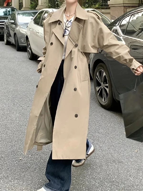 Weekend Discounts to Enjoy Sixsr Double Breasted Long Length Trench Coat, Casual Solid Long Sleeve Outerwear, Women's Clothing Weekend Discounts to Enjoy Sixsr Double Breasted Long Length Trench Coat, Casual Solid Long Sleeve Outerwear, Women's Clothing