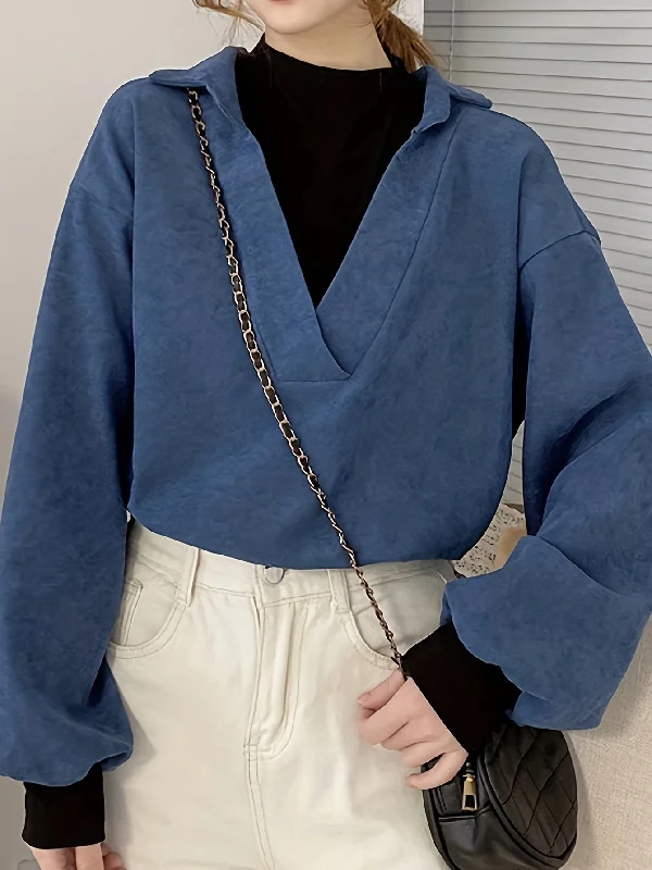 Weekend Offers That Shine Sixsr Solid Color Open Collar Pullover Sweatshirt, Casual Long Sleeve Lapel Sweatshirt For Fall & Winter, Women's Clothing Weekend Offers That Shine Sixsr Solid Color Open Collar Pullover Sweatshirt, Casual Long Sleeve Lapel Sweatshirt For Fall & Winter, Women's Clothing