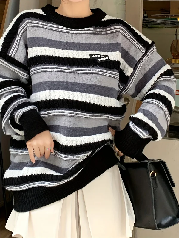 Quick Deals Sixsr Striped Crew Neck Pullover Sweater, Casual Long Sleeve Drop Shoulder Sweater, Women's Clothing Quick Deals Sixsr Striped Crew Neck Pullover Sweater, Casual Long Sleeve Drop Shoulder Sweater, Women's Clothing