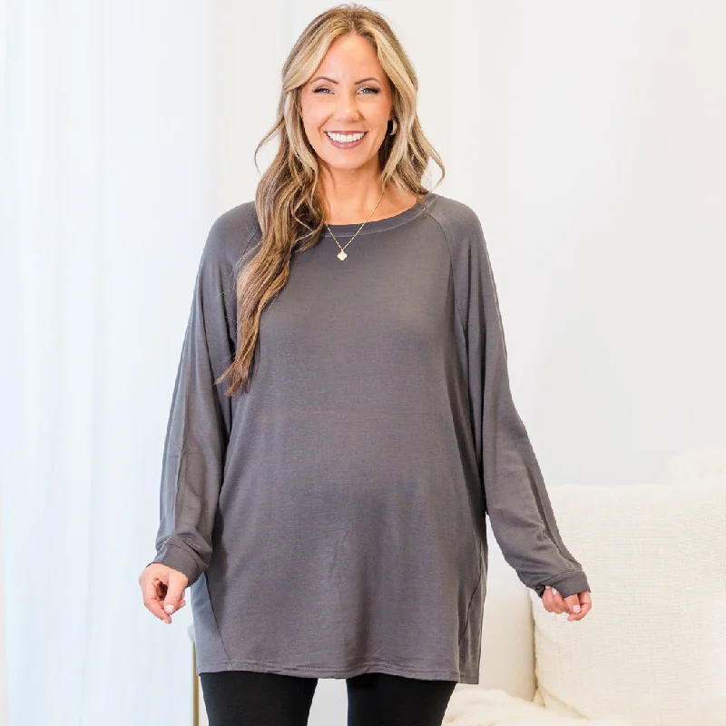 Value Pack Relaxed Hem Slouchy Dolman Tunic, Charcoal Fleece