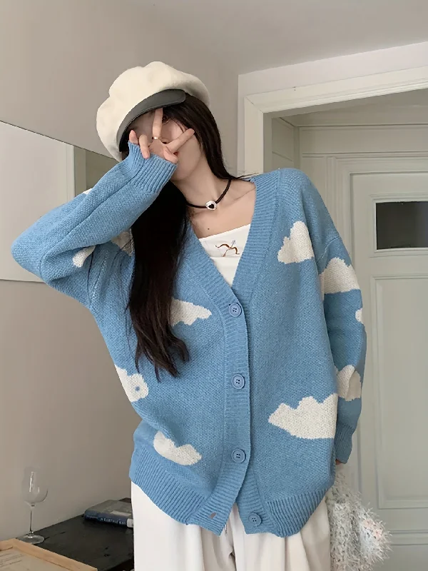 Weekend Deals to Brighten Your Day Sixsr Cloud Pattern Button Front Cardigan, Casual Long Sleeve Drop Shoulder Cardigan, Women's Clothing Weekend Deals to Brighten Your Day Sixsr Cloud Pattern Button Front Cardigan, Casual Long Sleeve Drop Shoulder Cardigan, Women's Clothing