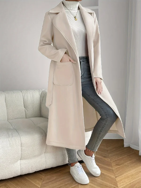 The Best Deal Sixsr Solid Lapel Mid Length Overcoat, Casual Open Front Long Sleeve Outerwear With Pockets, Women's Clothing The Best Deal Sixsr Solid Lapel Mid Length Overcoat, Casual Open Front Long Sleeve Outerwear With Pockets, Women's Clothing