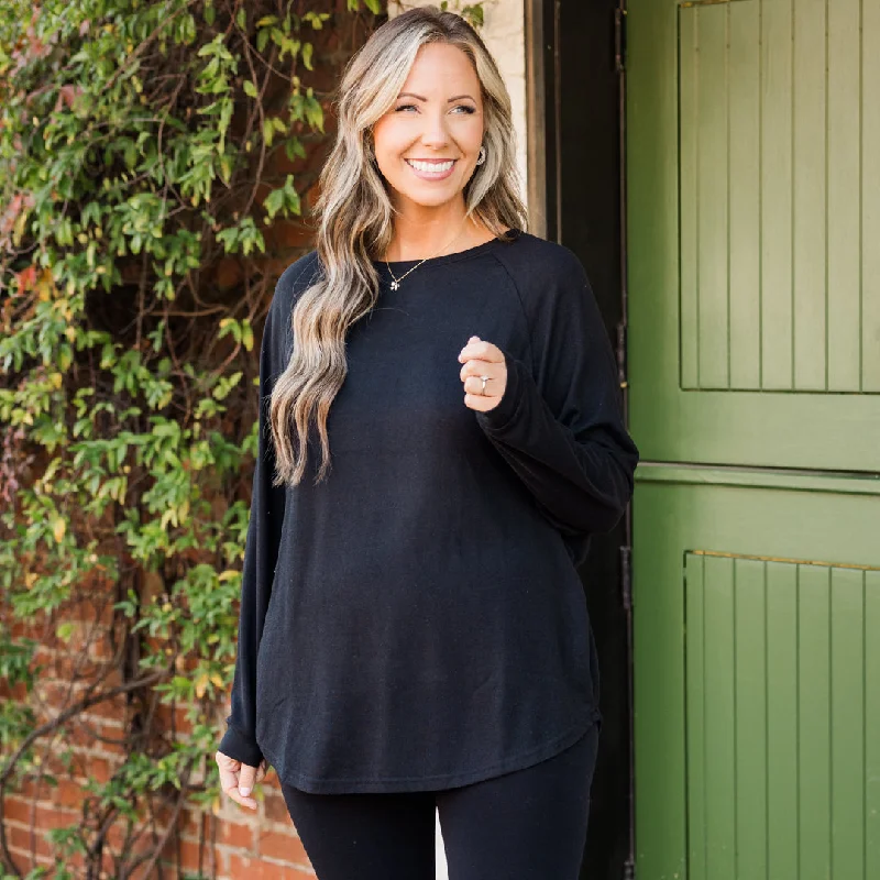 Extra Savings Curved Hem Slouchy Dolman Knitted Tunic, Black