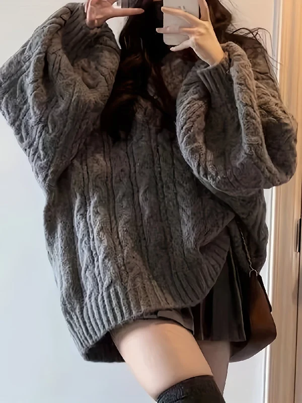 Weekend Offers That Please Sixsr Solid Chunky Cable Knit Pullover Sweater, Vintage Long Sleeve Thick Oversized Sweater, Women's Clothing Weekend Offers That Please Sixsr Solid Chunky Cable Knit Pullover Sweater, Vintage Long Sleeve Thick Oversized Sweater, Women's Clothing