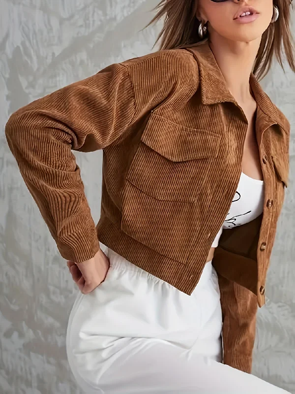 Time-Limited Offer Sixsr Corduroy Button Front Jacket, Casual Long Sleeve Outwear For Fall & Winter, Women's Clothing Time-Limited Offer Sixsr Corduroy Button Front Jacket, Casual Long Sleeve Outwear For Fall & Winter, Women's Clothing