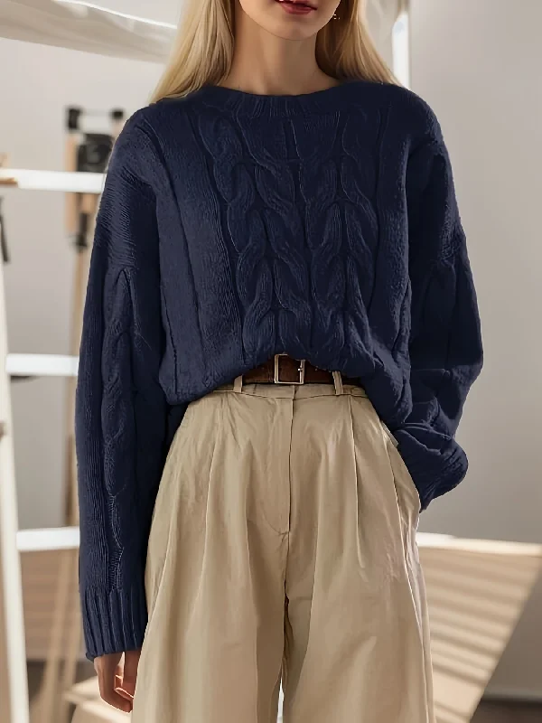 Weekend Deals That Dazzle Sixsr Textured Crew Neck Sweater, Versatile Long Sleeve Sweater For Fall & Winter, Women's Clothing Weekend Deals That Dazzle Sixsr Textured Crew Neck Sweater, Versatile Long Sleeve Sweater For Fall & Winter, Women's Clothing