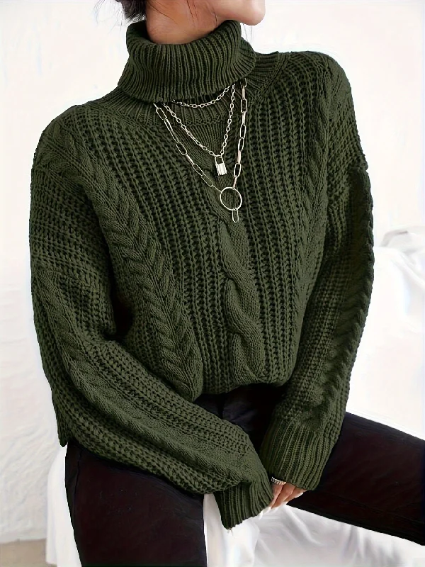 Closeout Deal Sixsr Cable Knitted Turtle Neck Sweater, Casual Long Sleeve Sweater For Fall & Winter, Women's Clothing Closeout Deal Sixsr Cable Knitted Turtle Neck Sweater, Casual Long Sleeve Sweater For Fall & Winter, Women's Clothing
