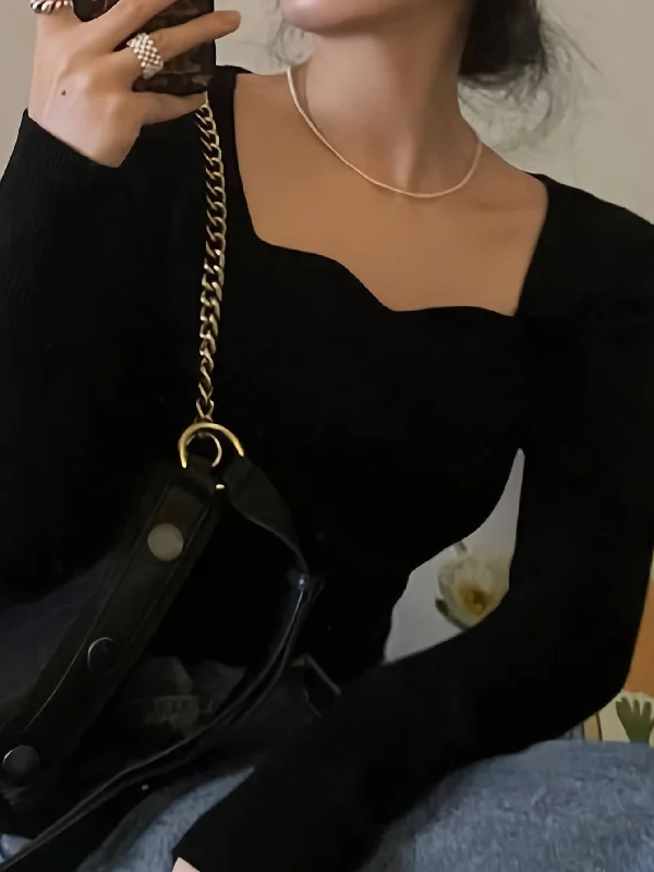 One-Day Only Sixsr Solid Color Long Sleeve Top, Versatile Casual Knit Top For Fall & Winter, Women's Clothing One-Day Only Sixsr Solid Color Long Sleeve Top, Versatile Casual Knit Top For Fall & Winter, Women's Clothing