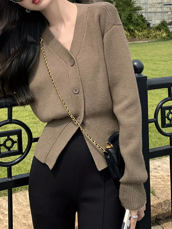 Special Price Sixsr Solid Button Front Knit Cardigan, Elegant Long Sleeve Sweater For Spring & Fall, Women's Clothing Special Price Sixsr Solid Button Front Knit Cardigan, Elegant Long Sleeve Sweater For Spring & Fall, Women's Clothing