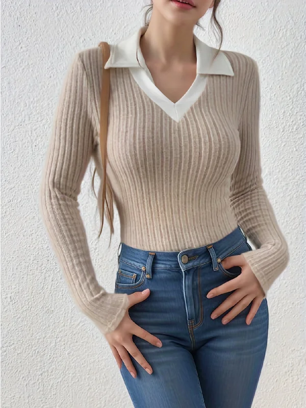 Massive Savings Sixsr Slim Rib Knit Sweater, Casual V Neck Long Sleeve Sweater, Women's Clothing Massive Savings Sixsr Slim Rib Knit Sweater, Casual V Neck Long Sleeve Sweater, Women's Clothing