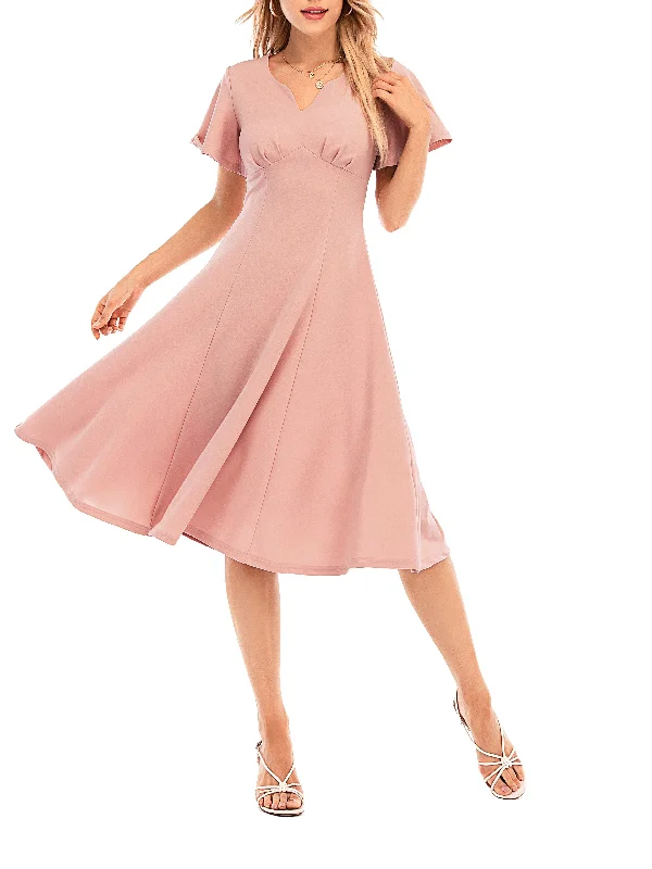 Weekend Savings Bonanza Sixsr High Waist Solid Midi Dress, Elegant V Neck Short Sleeve Dress, Women's Clothing Weekend Savings Bonanza Sixsr High Waist Solid Midi Dress, Elegant V Neck Short Sleeve Dress, Women's Clothing