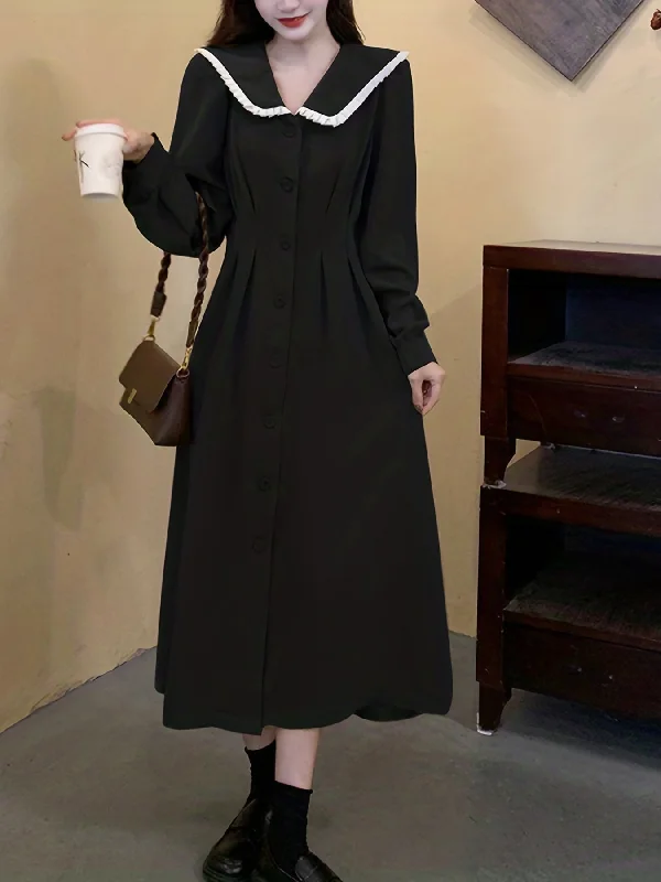 Special Buy Sixsr Contrast Trim Button Front Shirt Dress, Elegant Long Sleeve Dress For Spring & Fall, Women's Clothing Special Buy Sixsr Contrast Trim Button Front Shirt Dress, Elegant Long Sleeve Dress For Spring & Fall, Women's Clothing